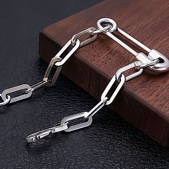 Sterling Silver Safety Pin Bracelet, Chain Link Unisex Birthday Present … - Picture 7 of 11